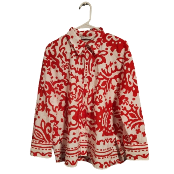 ZARA Poplin blouse with red bohemian print - Picture 1 of 4